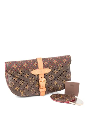 Louis Vuitton Monogram Perforated Clutch Bag Brown Red
