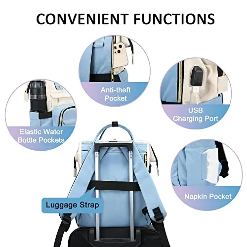 LOVEVOOK Laptop Backpack for Women Fashion Business Computer Backpacks Travel Bags Purse Doctor Nurse Work Backpack with USB Port, Fits 15.6-Inch Laptop Beige-Light Blue