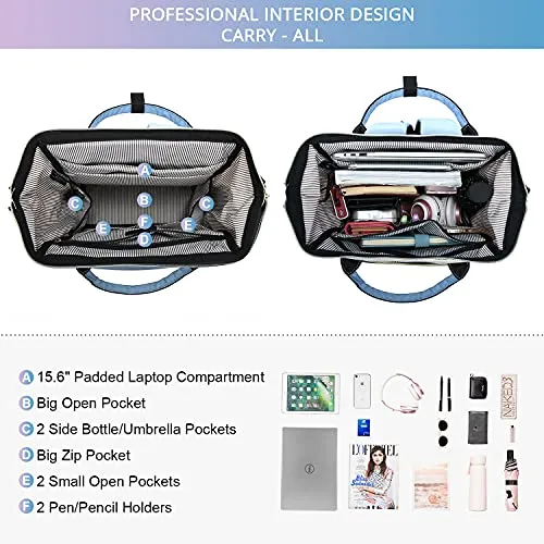 LOVEVOOK Laptop Backpack for Women Fashion Business Computer Backpacks Travel Bags Purse Doctor Nurse Work Backpack with USB Port, Fits 15.6-Inch Laptop Beige-Light Blue
