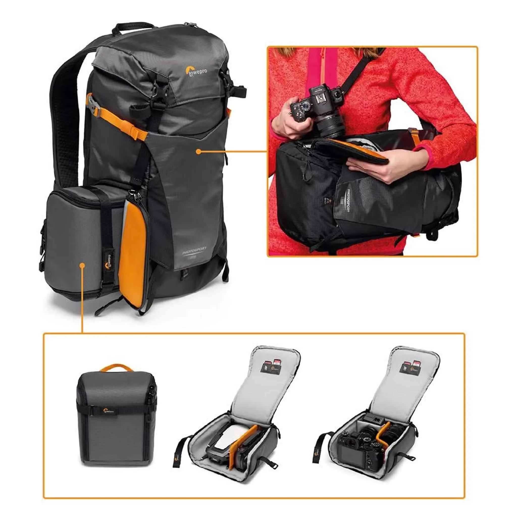 Lowepro PhotoSport BP 15L AW III, Hiking Camera Backpack with Side Access, Removable Camera Insert and Accessory Strap System, Grey, for Mirrorless Camera, Compatible with Sony α6000