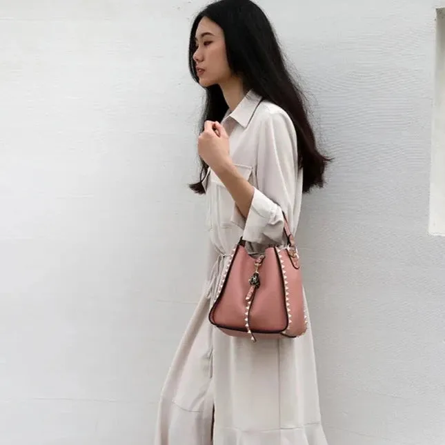 Luxe Riveted Leopard Head Lock Leather Bucket Bag - 7 Colors