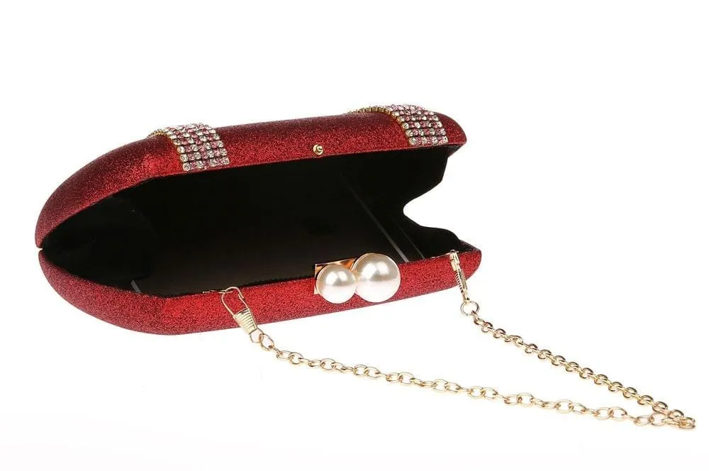 Luxury Pearl Clasp Glittery Crystal Rhinestone Clutch