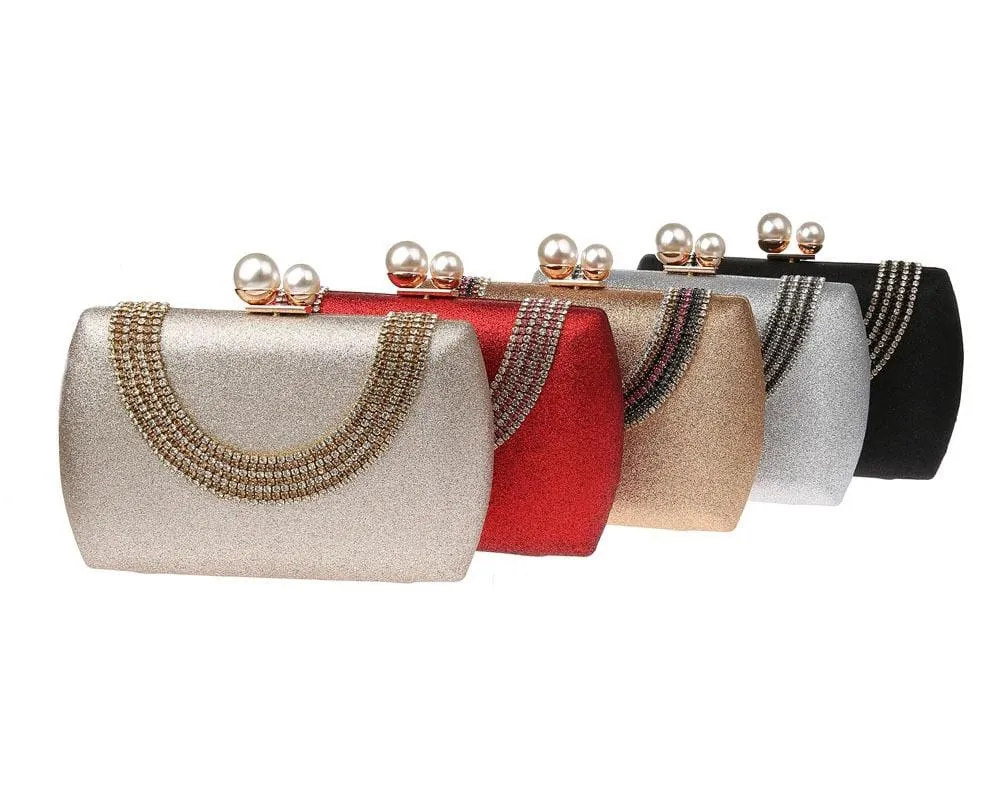 Luxury Pearl Clasp Glittery Crystal Rhinestone Clutch