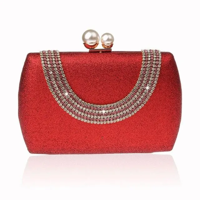 Luxury Pearl Clasp Glittery Crystal Rhinestone Clutch