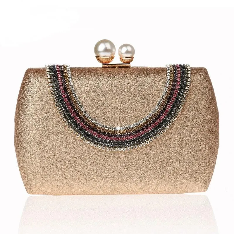 Luxury Pearl Clasp Glittery Crystal Rhinestone Clutch