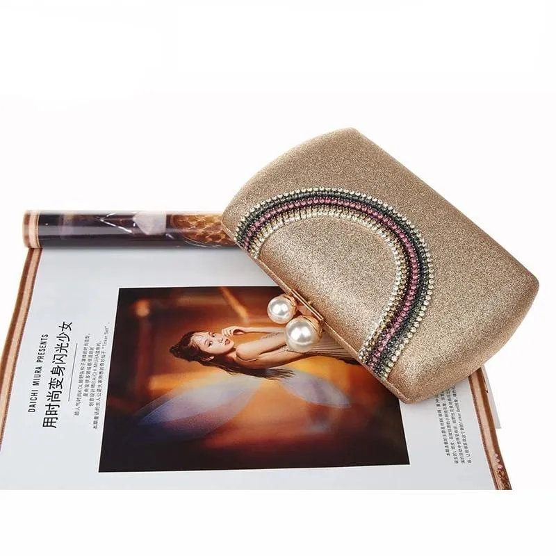 Luxury Pearl Clasp Glittery Crystal Rhinestone Clutch