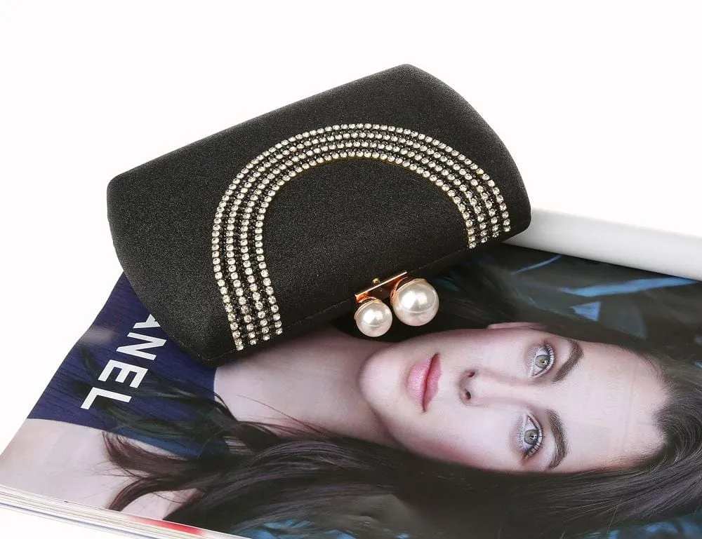 Luxury Pearl Clasp Glittery Crystal Rhinestone Clutch