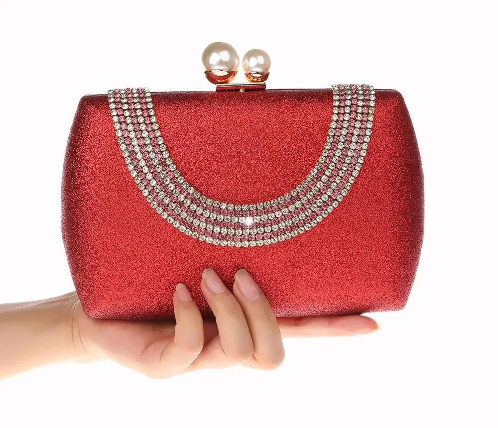 Luxury Pearl Clasp Glittery Crystal Rhinestone Clutch