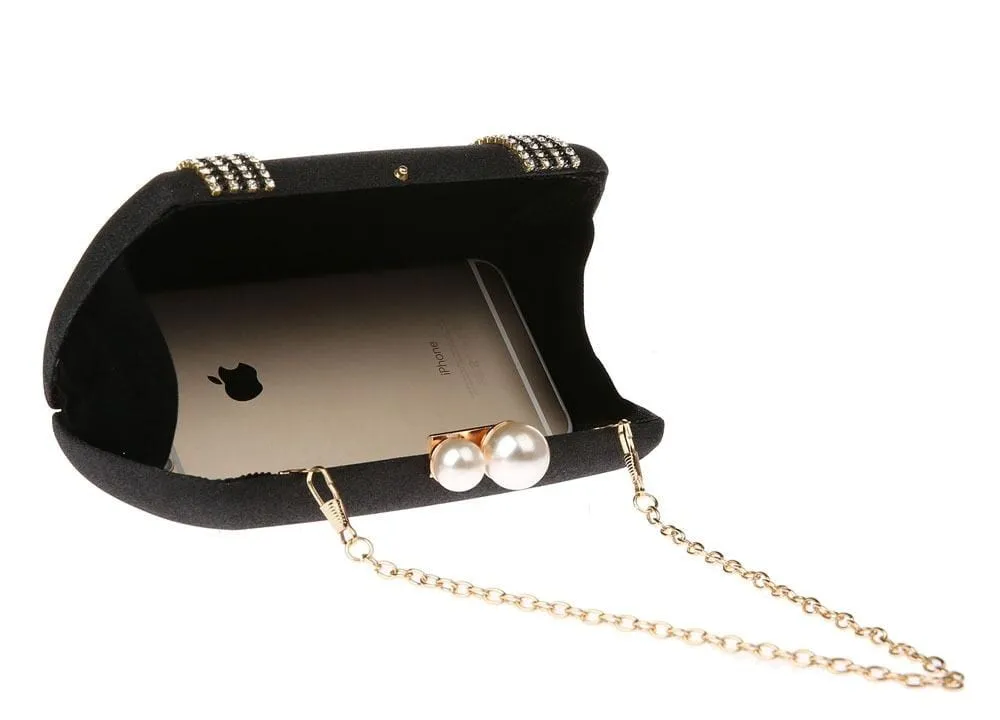 Luxury Pearl Clasp Glittery Crystal Rhinestone Clutch