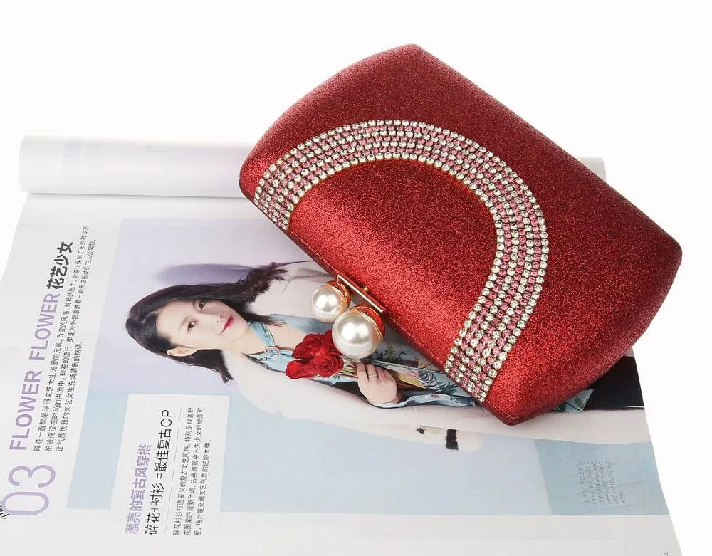 Luxury Pearl Clasp Glittery Crystal Rhinestone Clutch