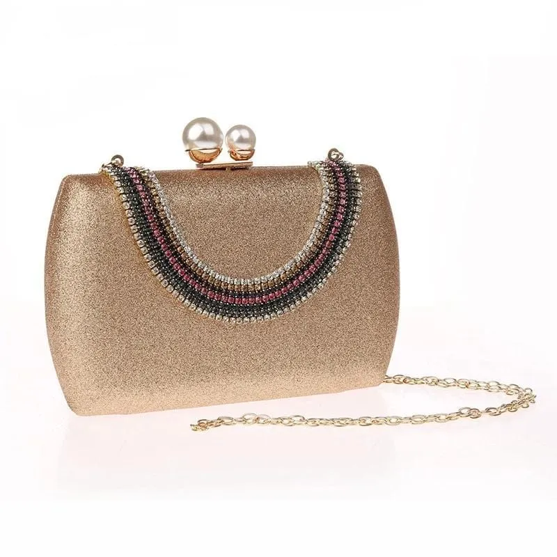 Luxury Pearl Clasp Glittery Crystal Rhinestone Clutch