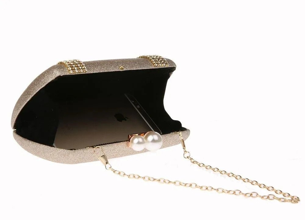 Luxury Pearl Clasp Glittery Crystal Rhinestone Clutch