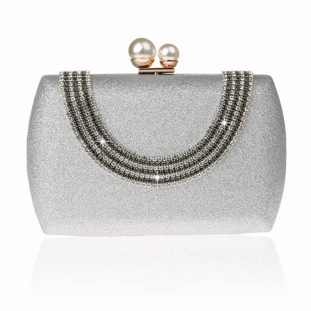 Luxury Pearl Clasp Glittery Crystal Rhinestone Clutch