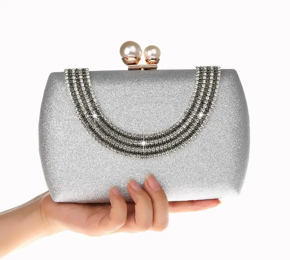 Luxury Pearl Clasp Glittery Crystal Rhinestone Clutch