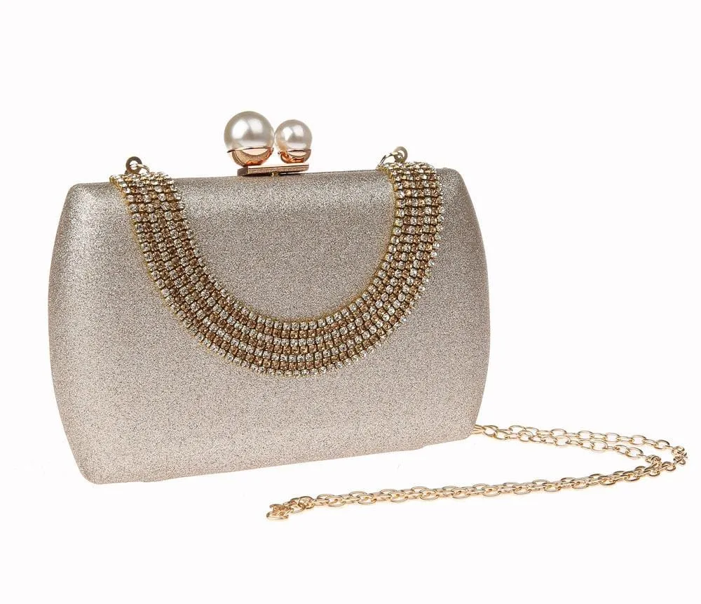 Luxury Pearl Clasp Glittery Crystal Rhinestone Clutch