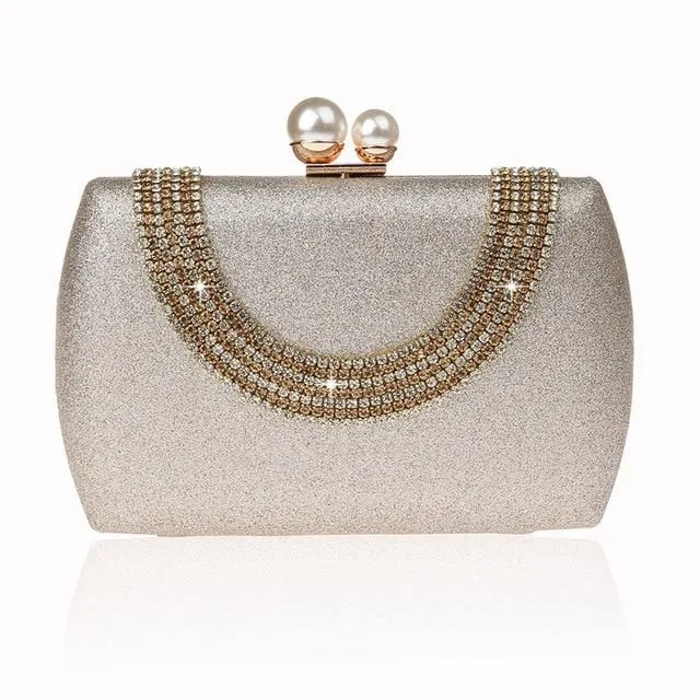Luxury Pearl Clasp Glittery Crystal Rhinestone Clutch