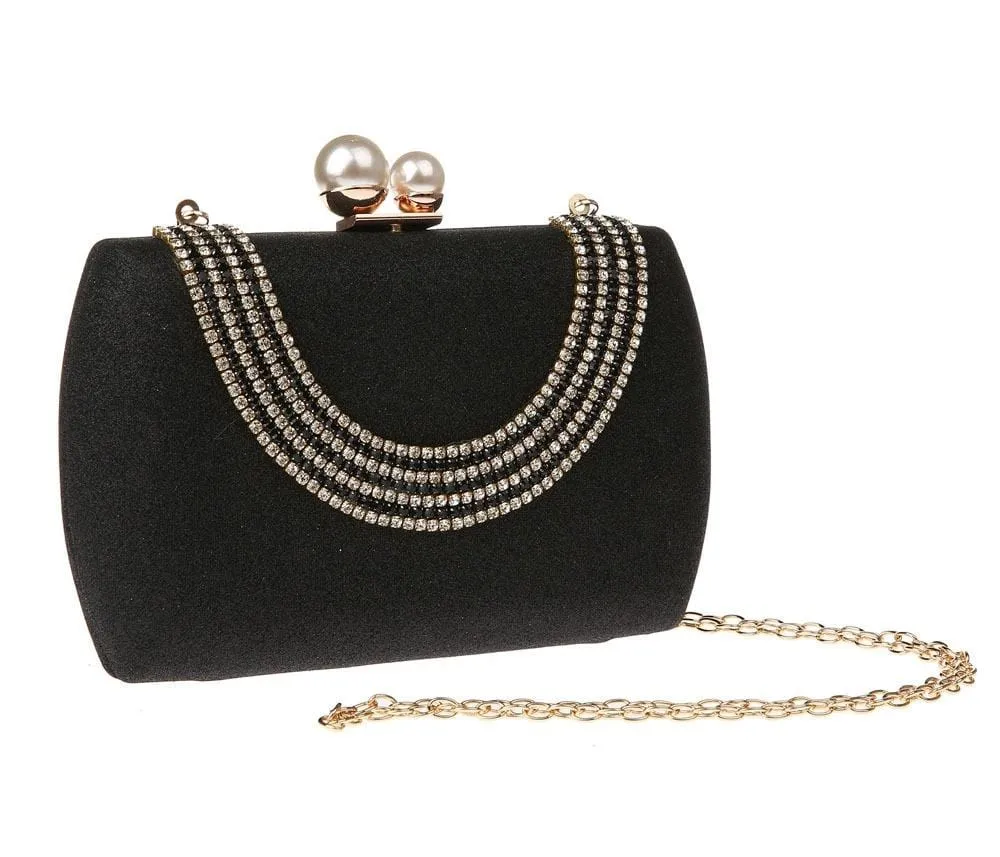 Luxury Pearl Clasp Glittery Crystal Rhinestone Clutch