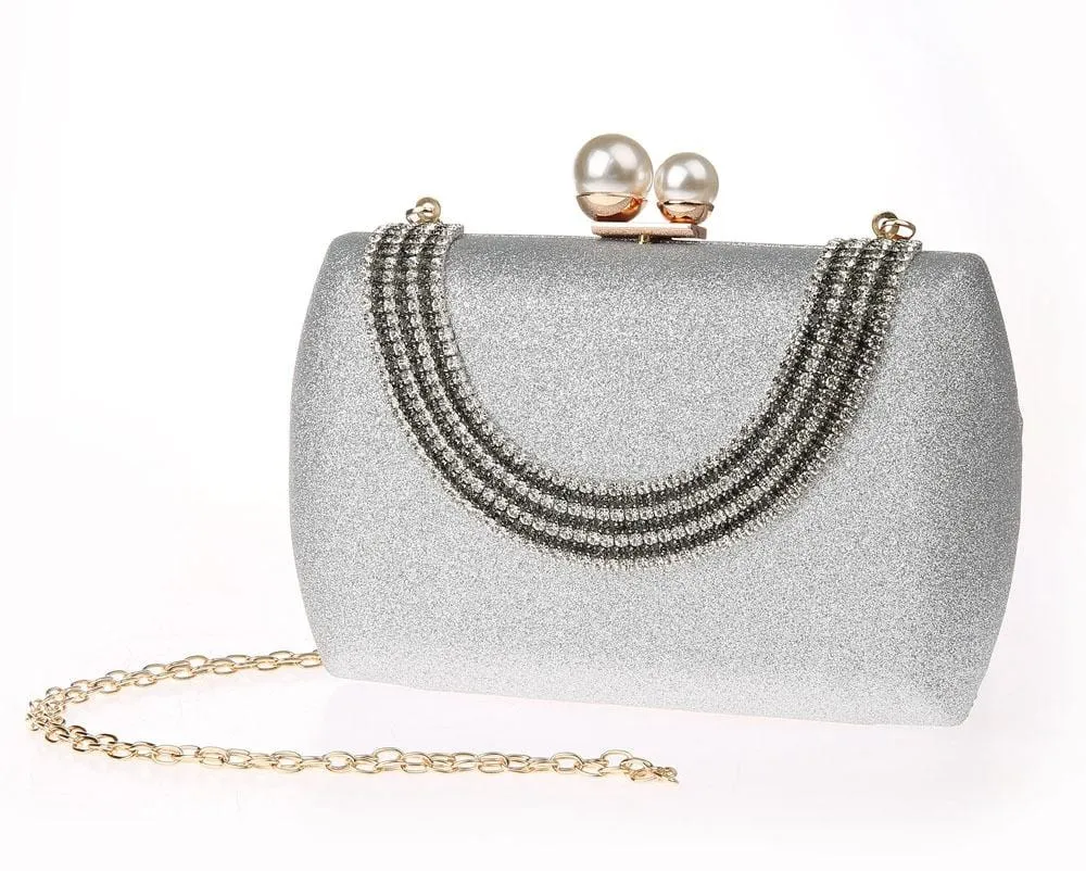 Luxury Pearl Clasp Glittery Crystal Rhinestone Clutch