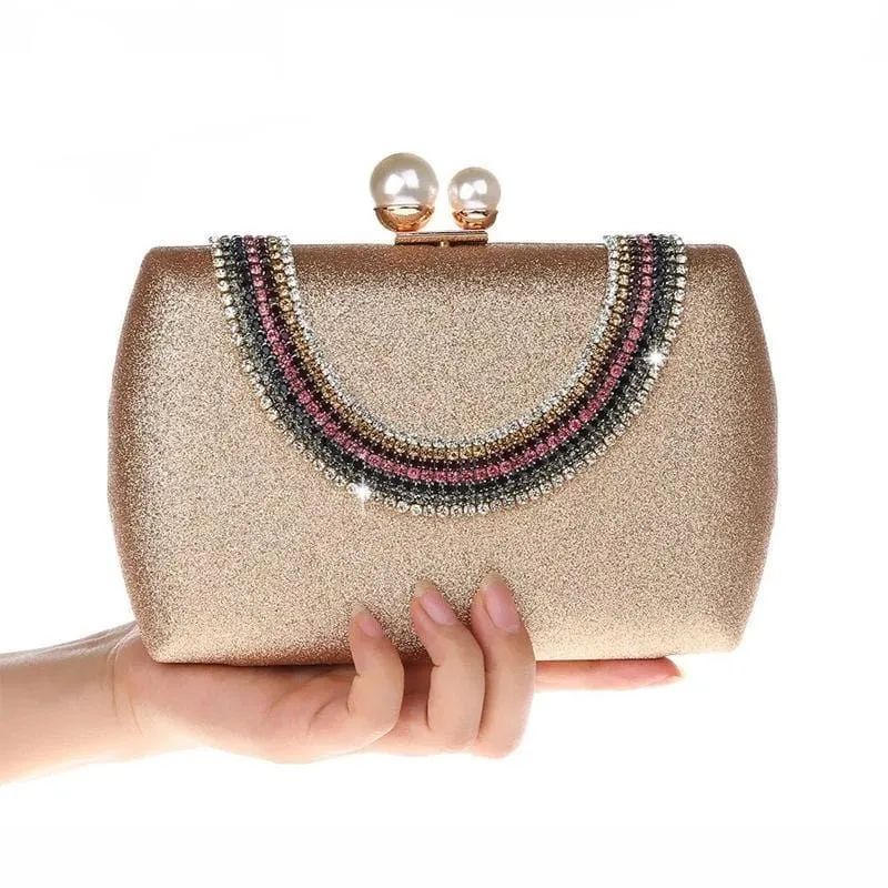 Luxury Pearl Clasp Glittery Crystal Rhinestone Clutch