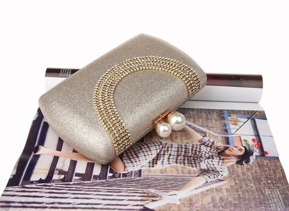 Luxury Pearl Clasp Glittery Crystal Rhinestone Clutch