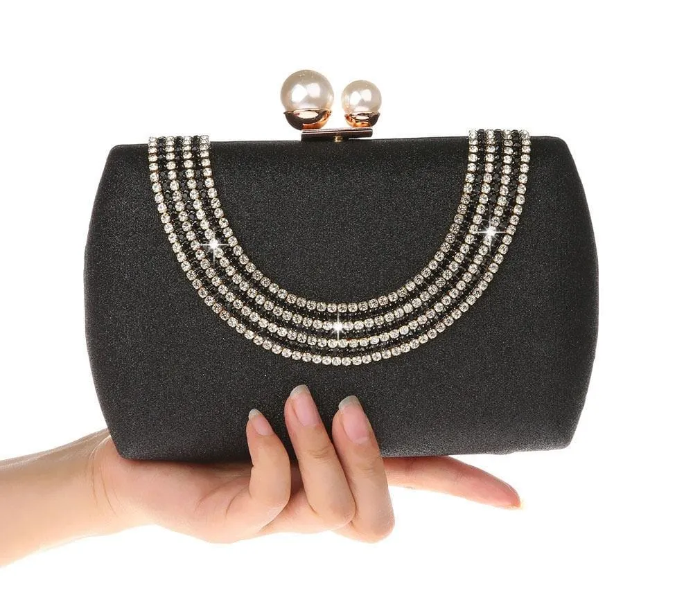 Luxury Pearl Clasp Glittery Crystal Rhinestone Clutch