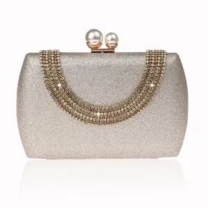 Luxury Pearl Clasp Glittery Crystal Rhinestone Clutch