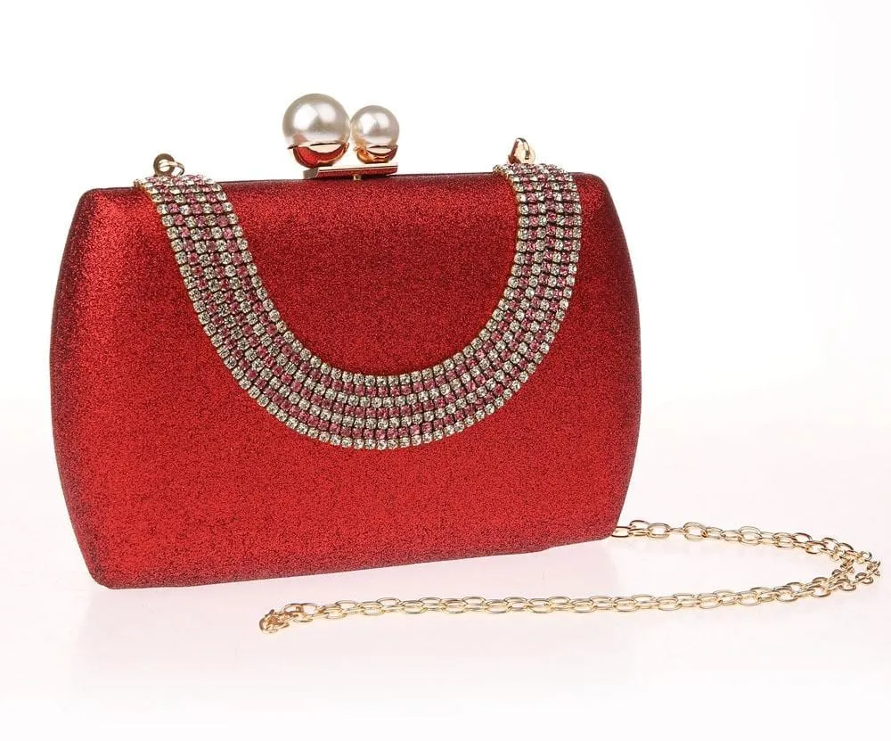 Luxury Pearl Clasp Glittery Crystal Rhinestone Clutch
