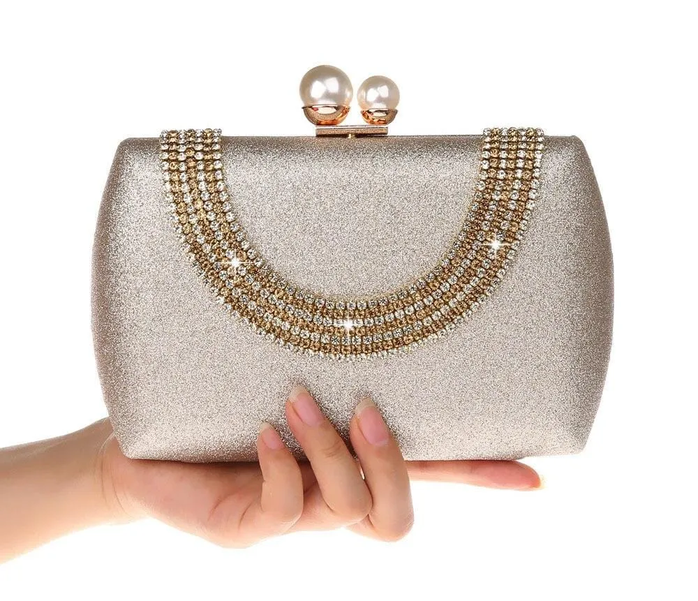 Luxury Pearl Clasp Glittery Crystal Rhinestone Clutch