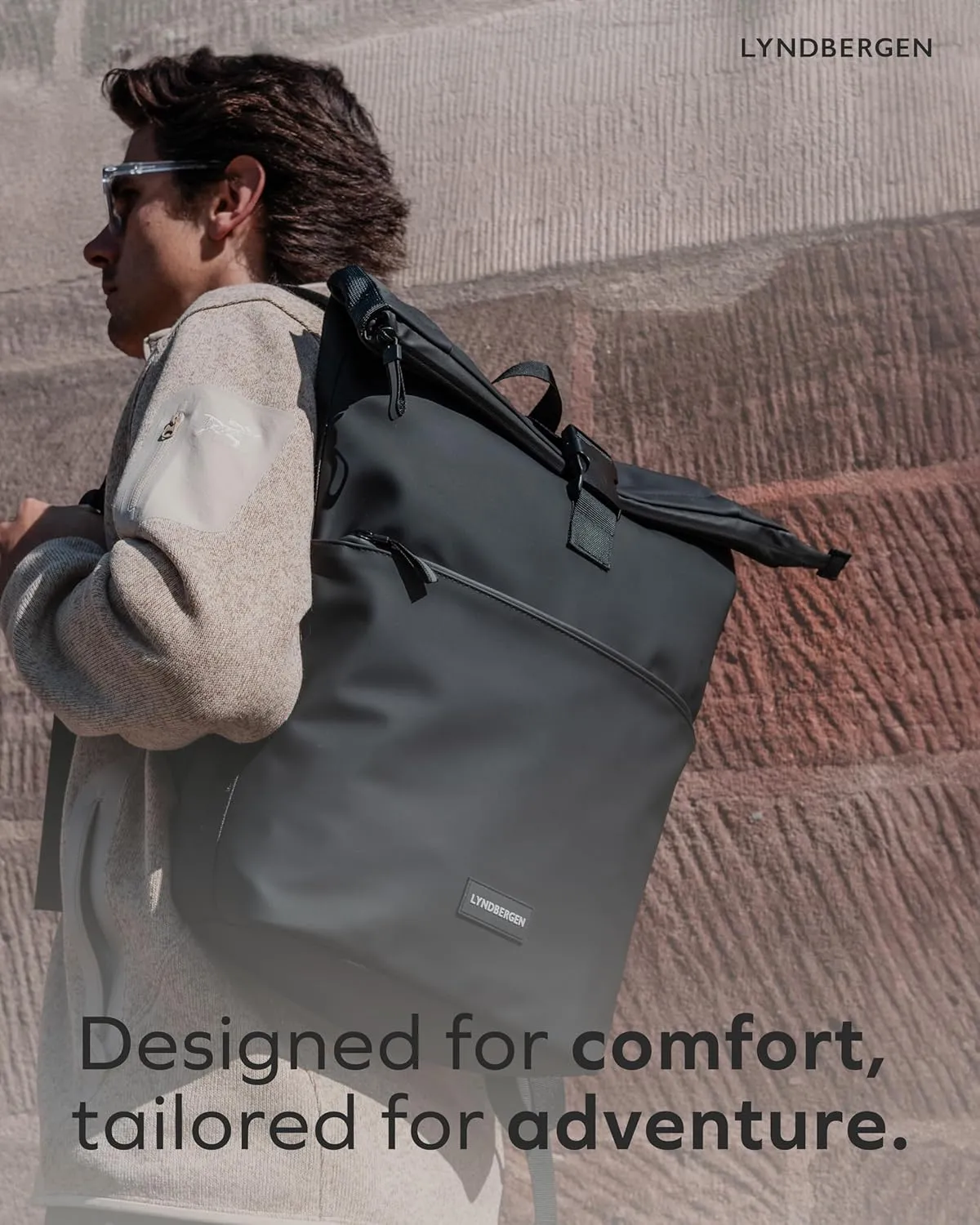 LYNDBERGEN Rolltop Backpack Men & Women - Fyn - Medium I Rolltop Backpack Waterproof 16L - 21L I Laptop Backpack with 17 Inch Laptop Compartment I Bicycle Backpack Reflective - Theft-Proof