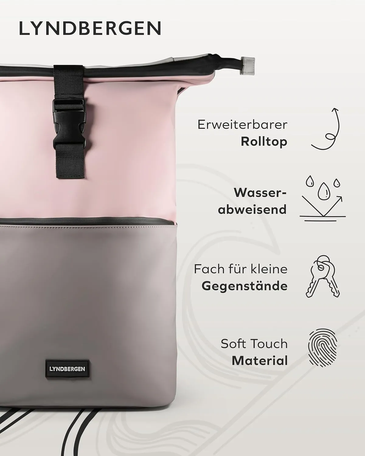 LYNDBERGEN Rolltop Backpack Men & Women - Fyn - Medium I Rolltop Backpack Waterproof 16L - 21L I Laptop Backpack with 17 Inch Laptop Compartment I Bicycle Backpack Reflective - Theft-Proof