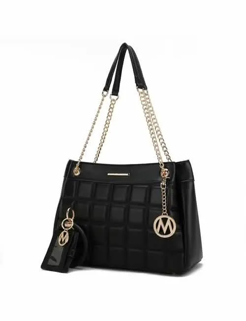 Mabel Luxe Eco-Friendly Quilted Vegan Leather Handbag with Chic Keychain