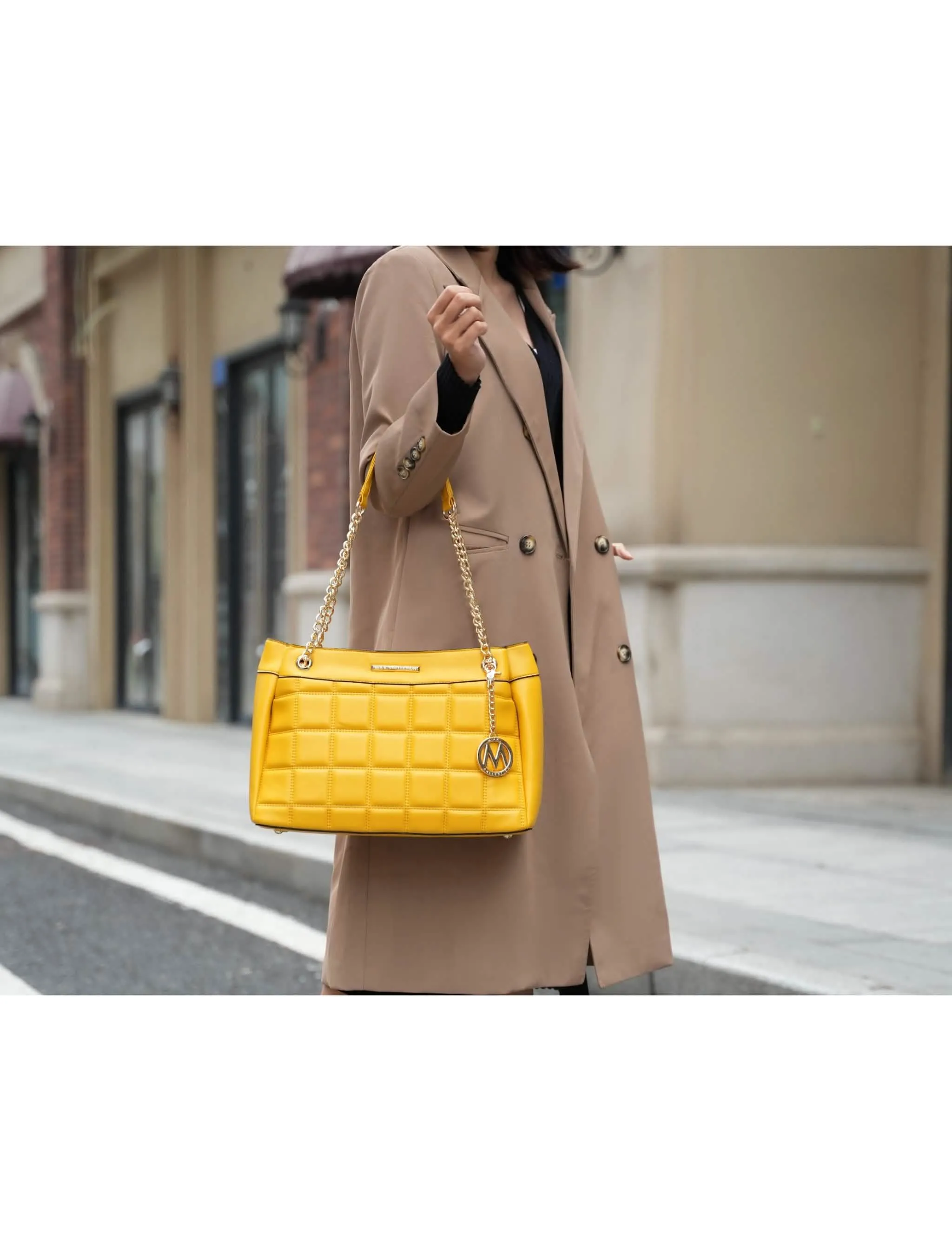 Mabel Luxe Eco-Friendly Quilted Vegan Leather Handbag with Chic Keychain