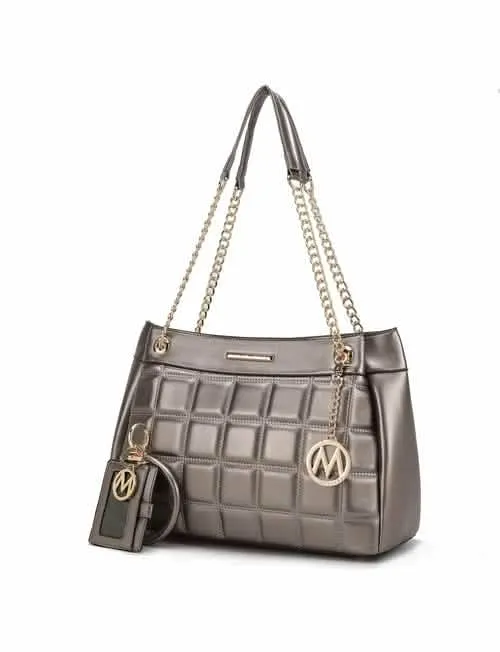 Mabel Luxe Eco-Friendly Quilted Vegan Leather Handbag with Chic Keychain