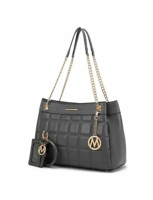 Mabel Luxe Eco-Friendly Quilted Vegan Leather Handbag with Chic Keychain