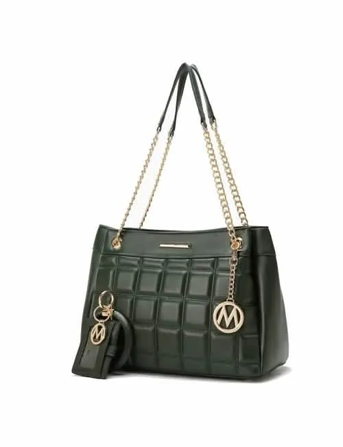 Mabel Luxe Eco-Friendly Quilted Vegan Leather Handbag with Chic Keychain
