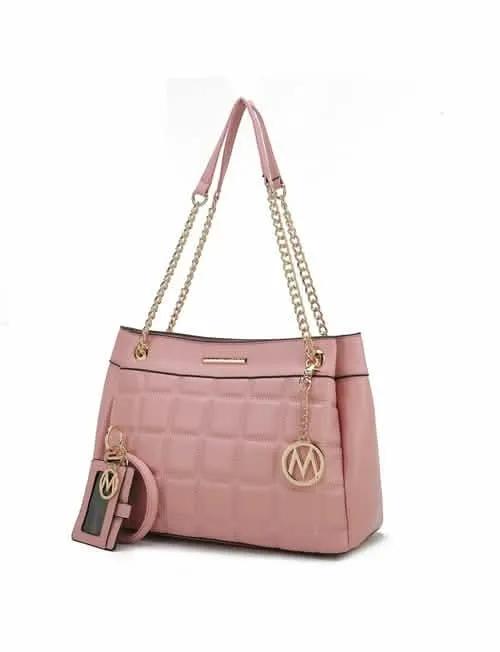 Mabel Luxe Eco-Friendly Quilted Vegan Leather Handbag with Chic Keychain