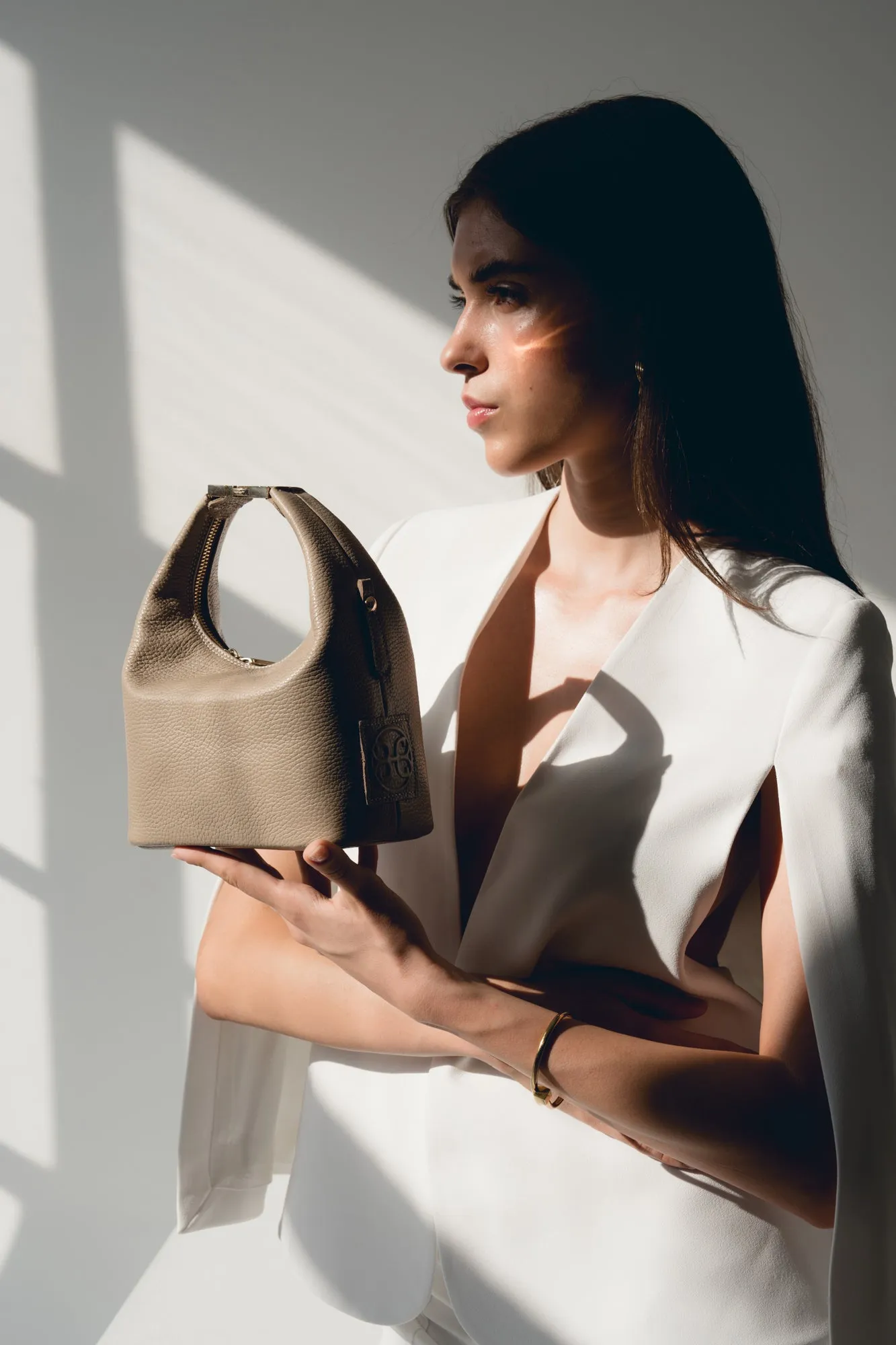 Maggie Leather Handbag - Taupe