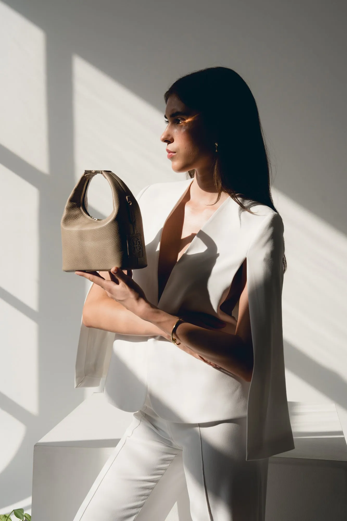 Maggie Leather Handbag - Taupe