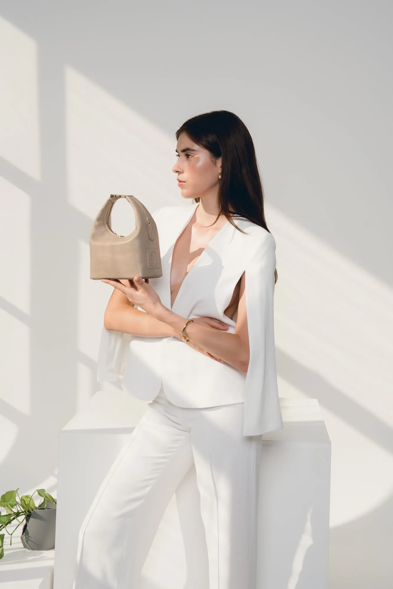 Maggie Leather Handbag - Taupe