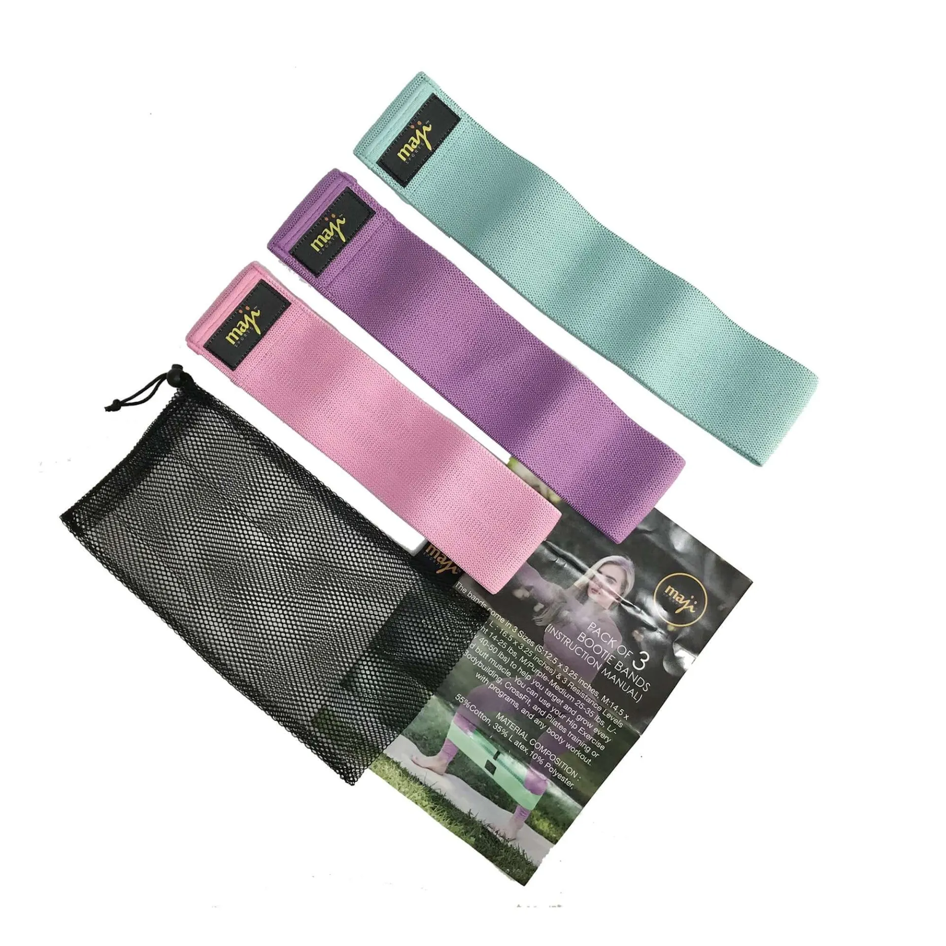 Maji Sports Pack of Three Booty Bands - 3 Sizes 3 Weights