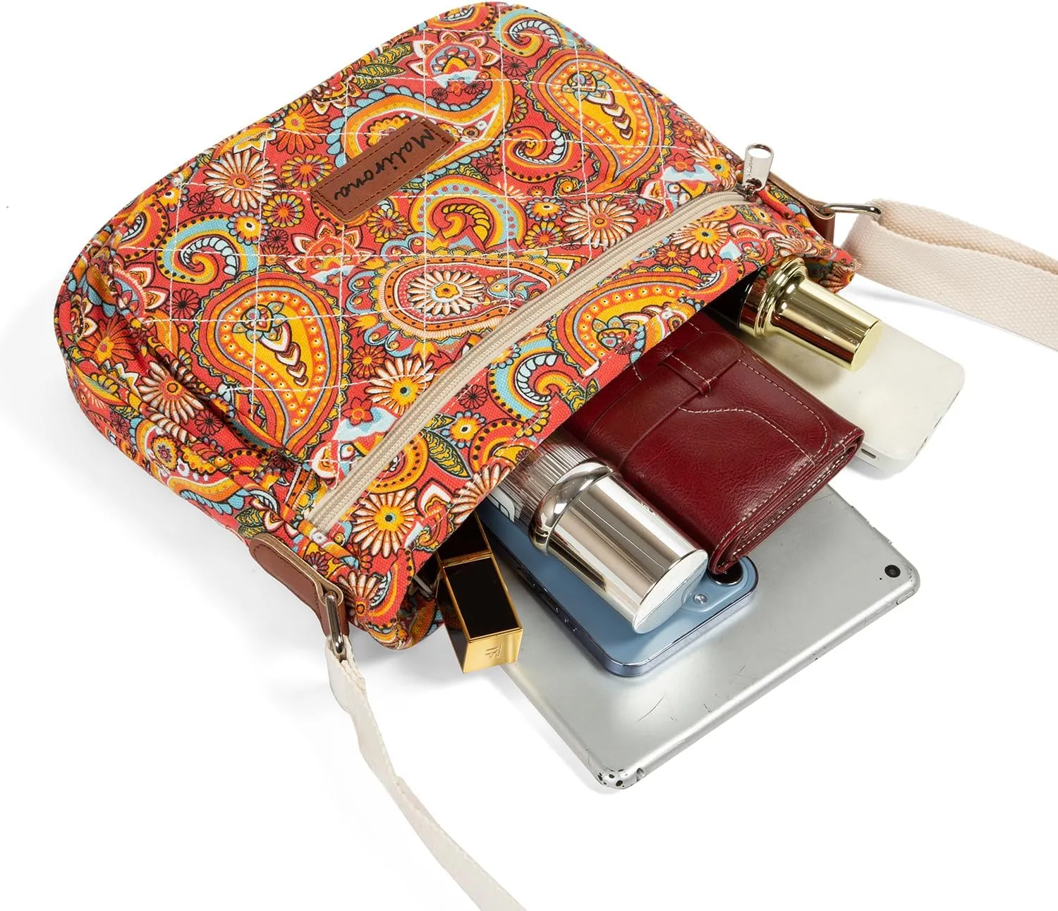 Malirona Women 's Durable Floral Crossbody Bag Canvas Messenger Handbag Multi Pocket Travel Satchel Purse