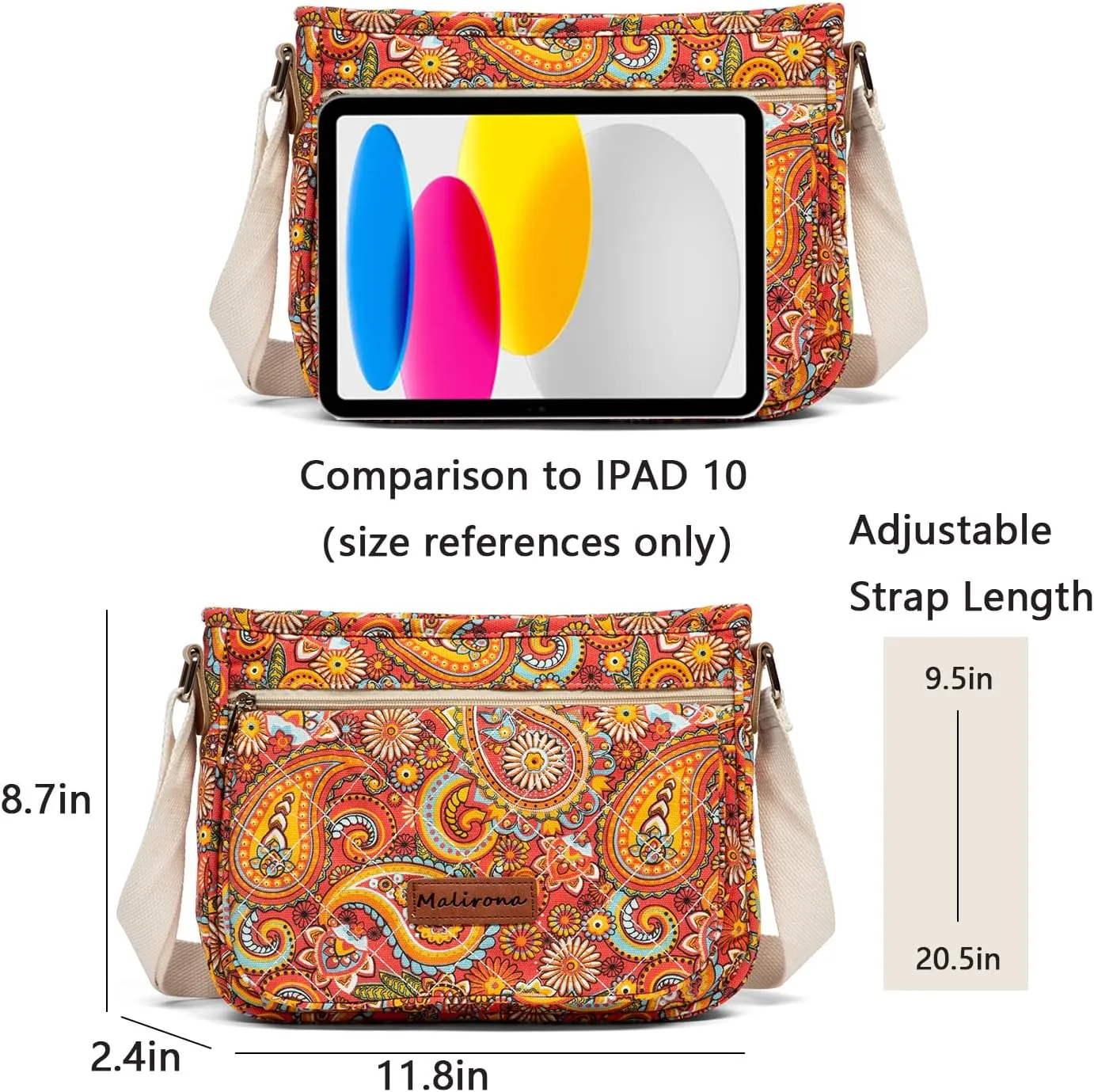 Malirona Women 's Durable Floral Crossbody Bag Canvas Messenger Handbag Multi Pocket Travel Satchel Purse