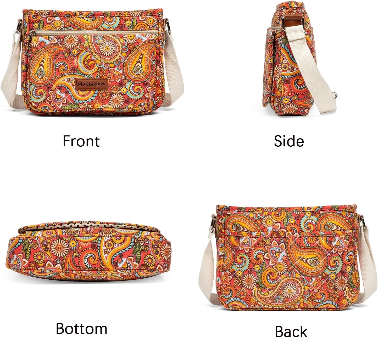 Malirona Women 's Durable Floral Crossbody Bag Canvas Messenger Handbag Multi Pocket Travel Satchel Purse