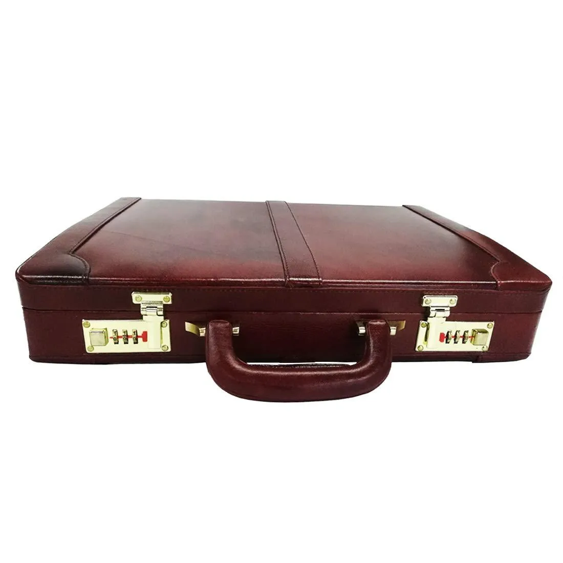 MANDAVA Leather Briefcase Executive Attache Slim Business Handbag Laptop MacBook Carry Case (Brown)