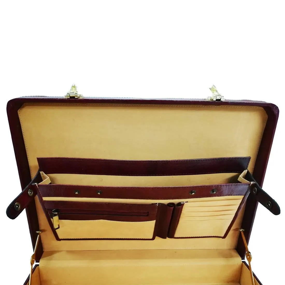 MANDAVA Leather Briefcase Executive Attache Slim Business Handbag Laptop MacBook Carry Case (Brown)