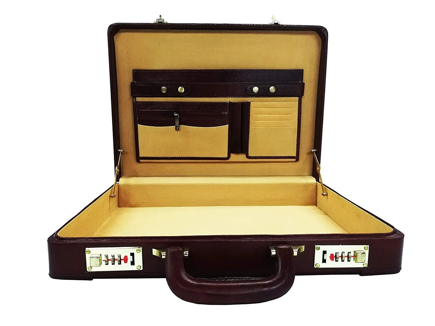 MANDAVA Leather Briefcase Executive Attache Slim Business Handbag Laptop MacBook Carry Case (Brown)