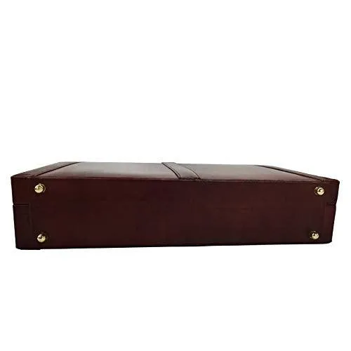 MANDAVA Leather Briefcase Executive Attache Slim Business Handbag Laptop MacBook Carry Case (Brown)