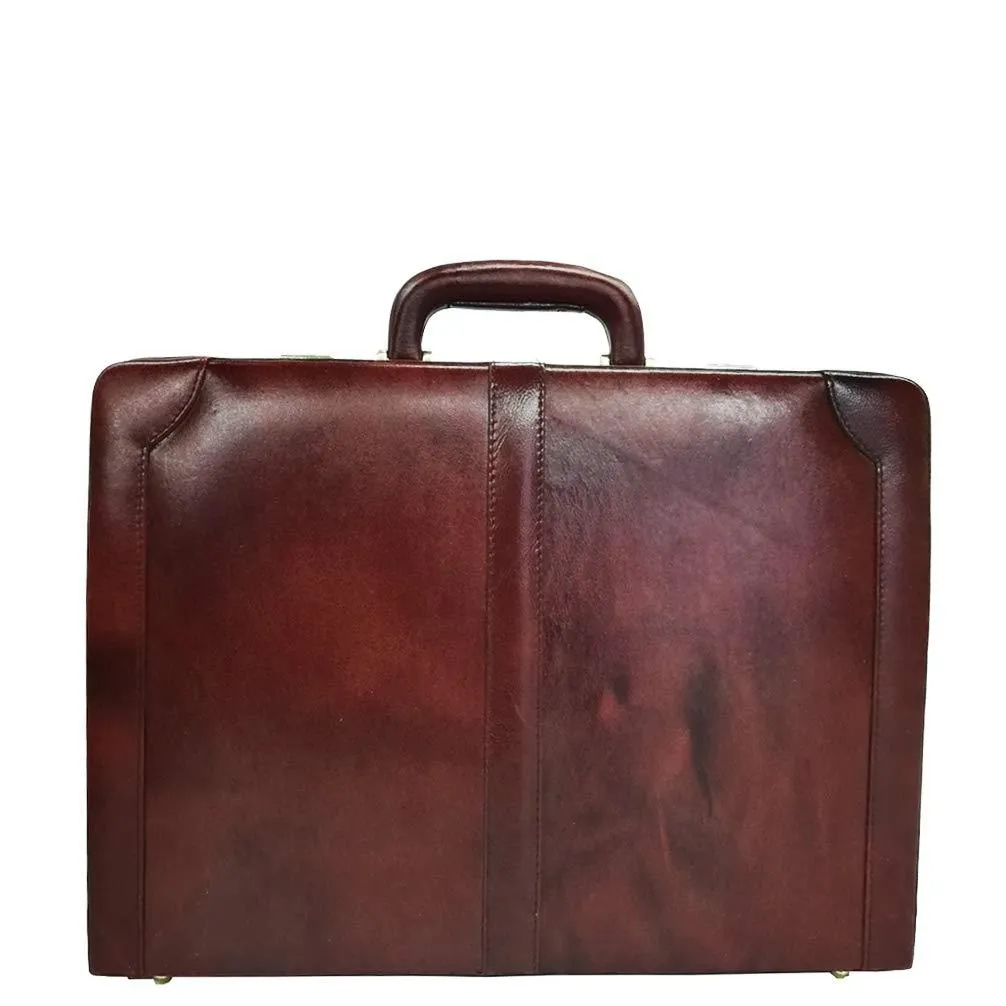 MANDAVA Leather Briefcase Executive Attache Slim Business Handbag Laptop MacBook Carry Case (Brown)