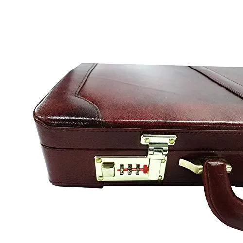 MANDAVA Leather Briefcase Executive Attache Slim Business Handbag Laptop MacBook Carry Case (Brown)