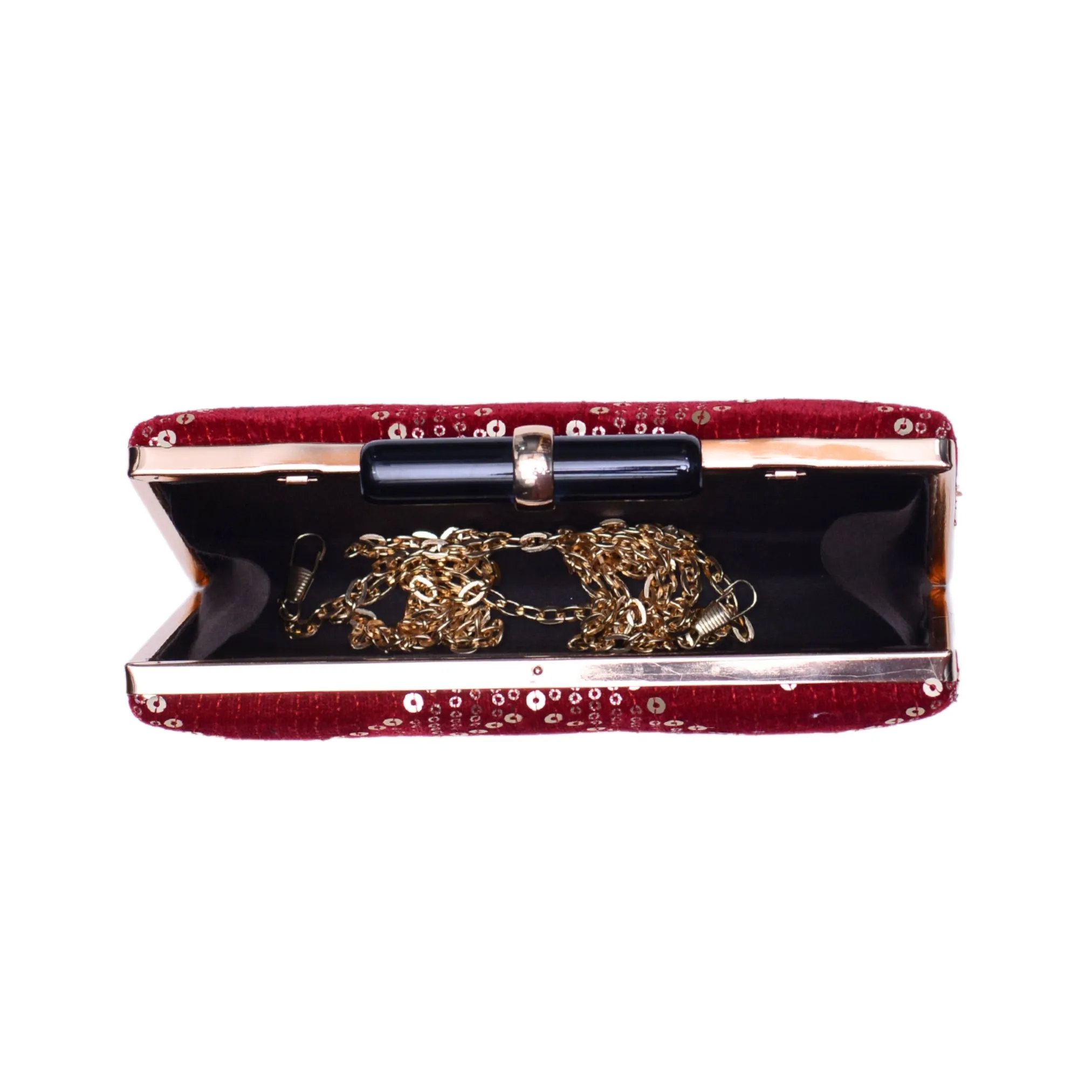 Maroon Zigzag Sequins Embroidery Party Clutch